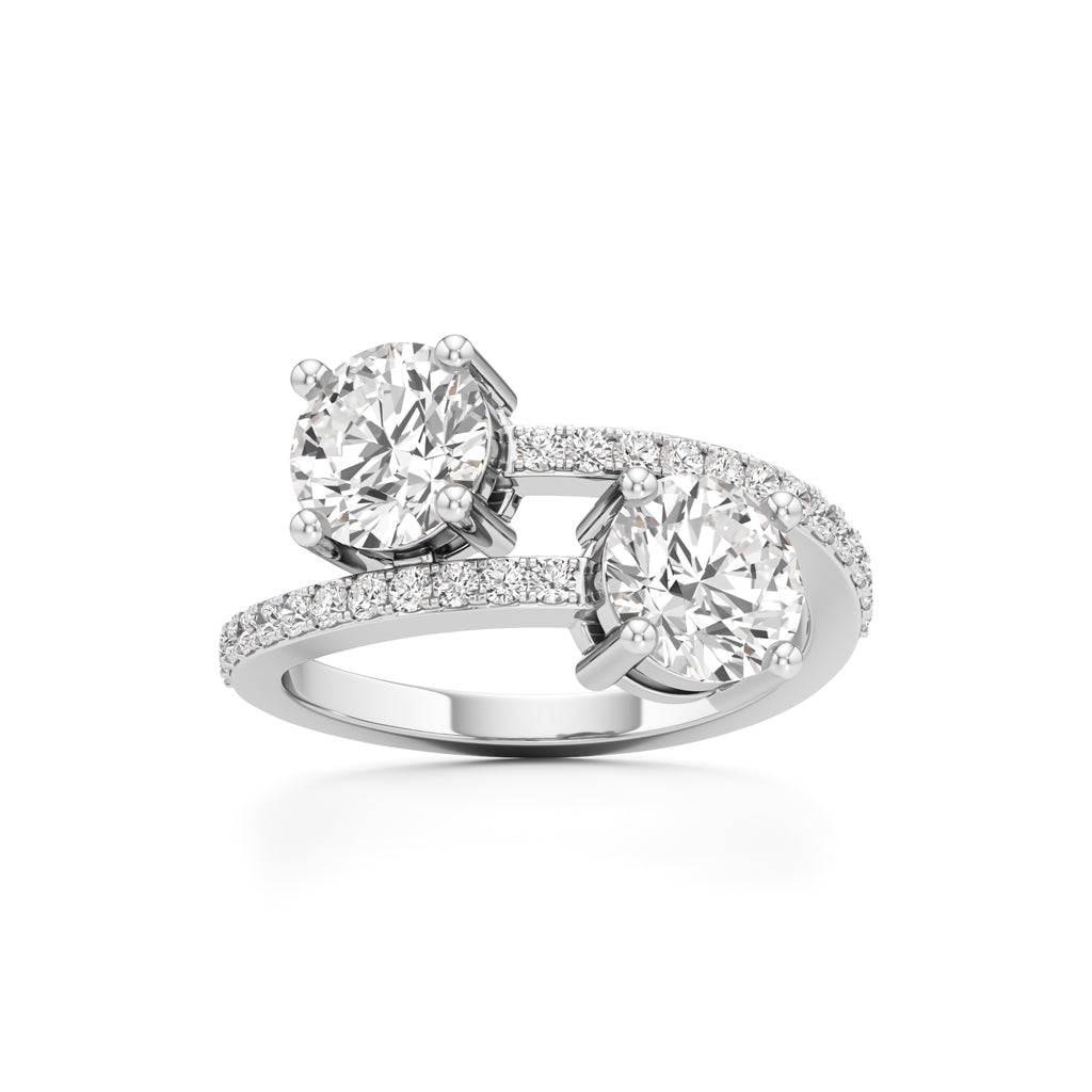 TwoStone Round Diamond Bypass Ring with Diamond Line