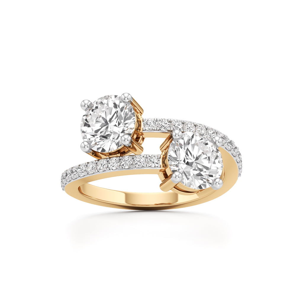 Two-Stone Round Diamond Bypass Ring with Diamond Line