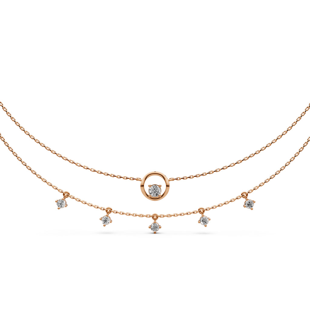 Layered Diamond Necklace with Ring Motif