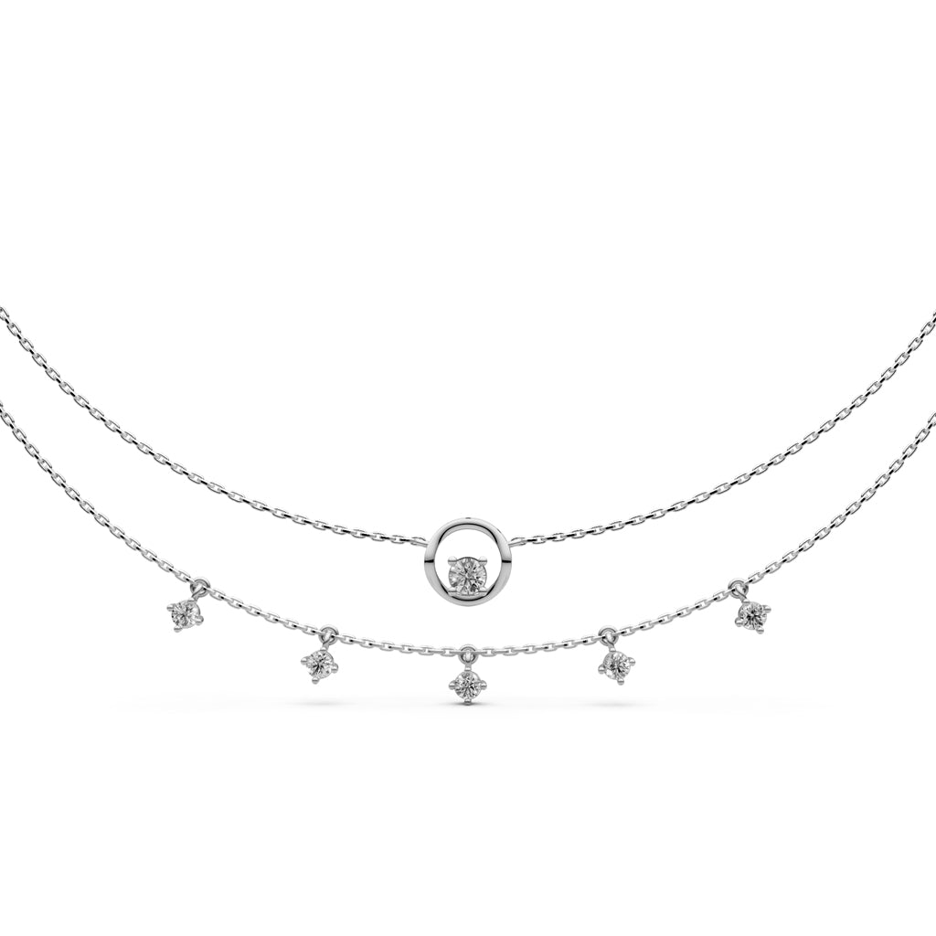 Layered Diamond Necklace with Ring Motif