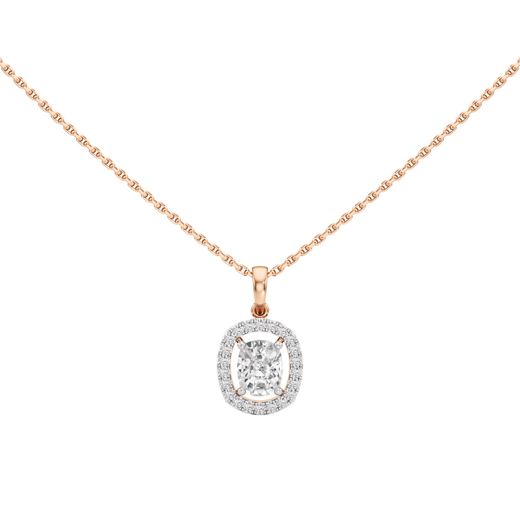 Helio 1Ct Four Prong Cushion Cut Halo Pendant