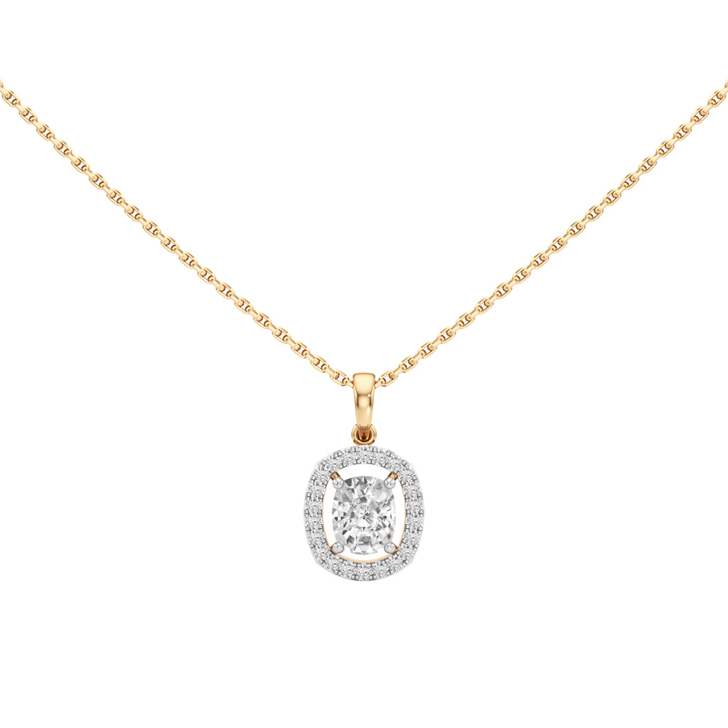 Helio 1Ct Four Prong Cushion Cut Halo Pendant
