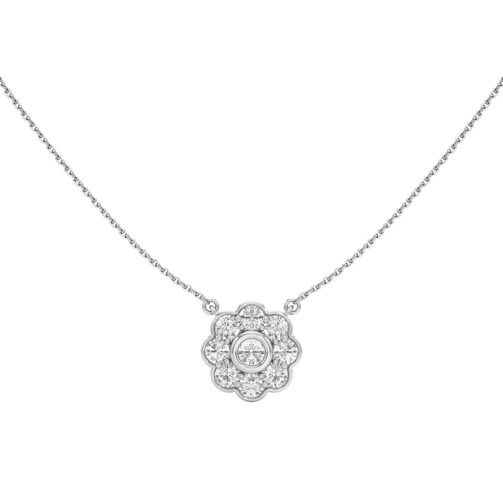 Haloia 0.75Ct Floral Round Cut Halo Pendant