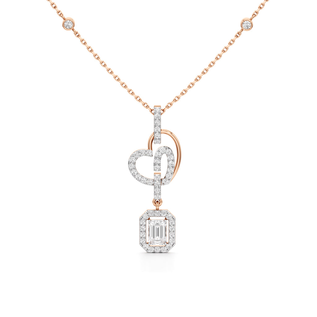 Celestine Linked Heart & Emerald-Cut Diamond Necklace