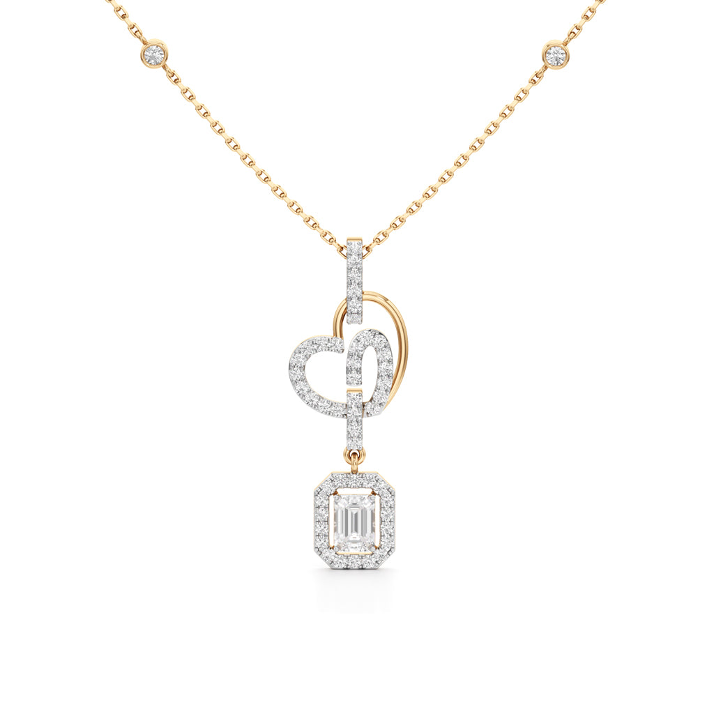Celestine Linked Heart & Emerald-Cut Diamond Necklace