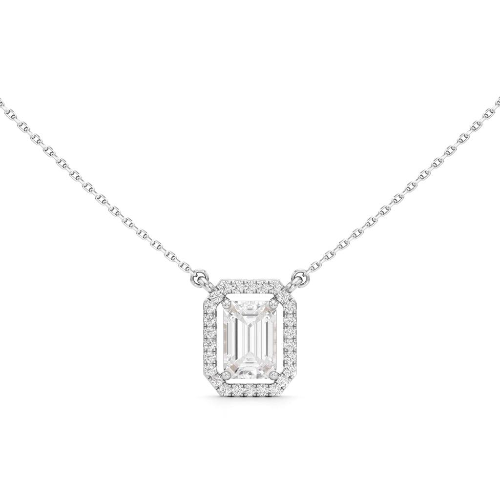 Regalia Emerald-Cut Halo Pendant Necklace