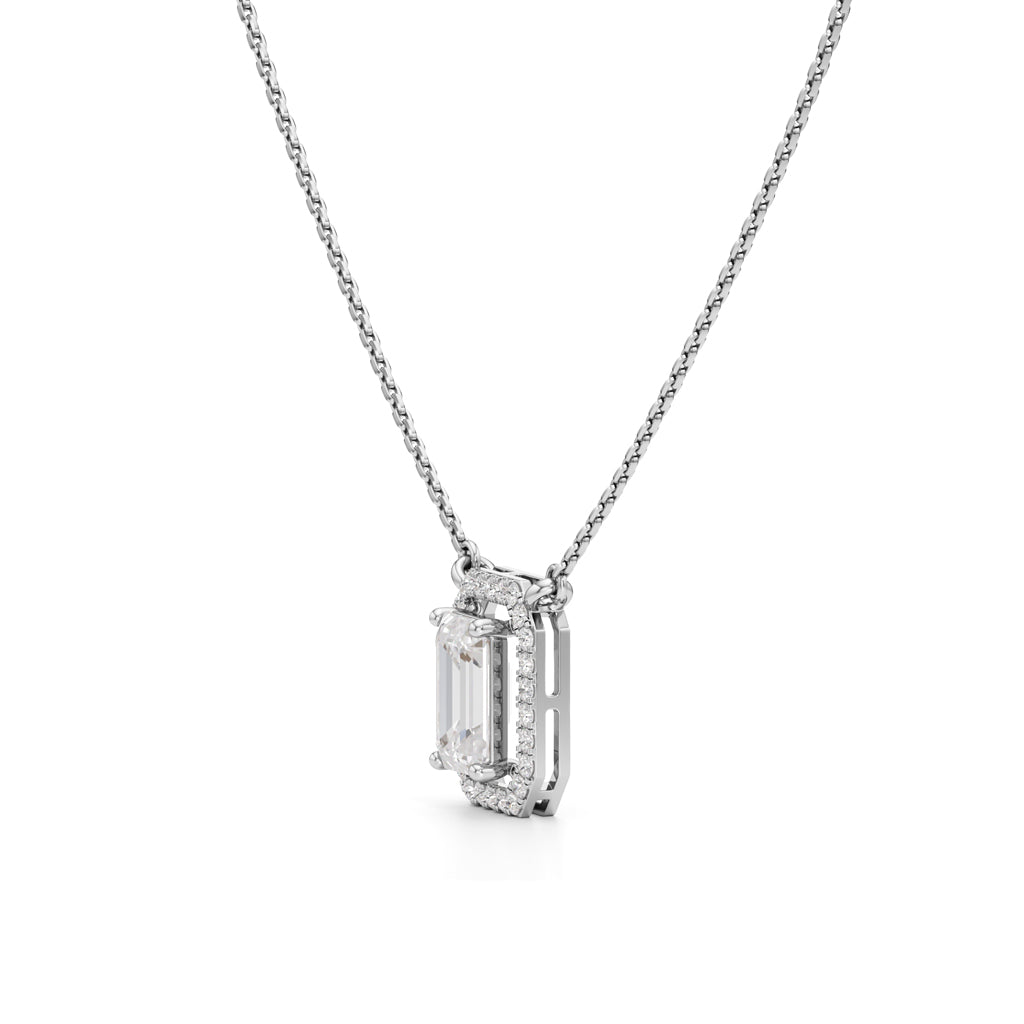 Regalia Emerald-Cut Halo Pendant Necklace