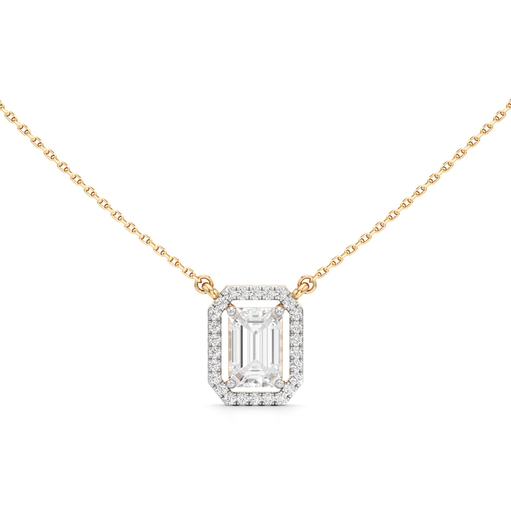Regalia Emerald-Cut Halo Pendant Necklace
