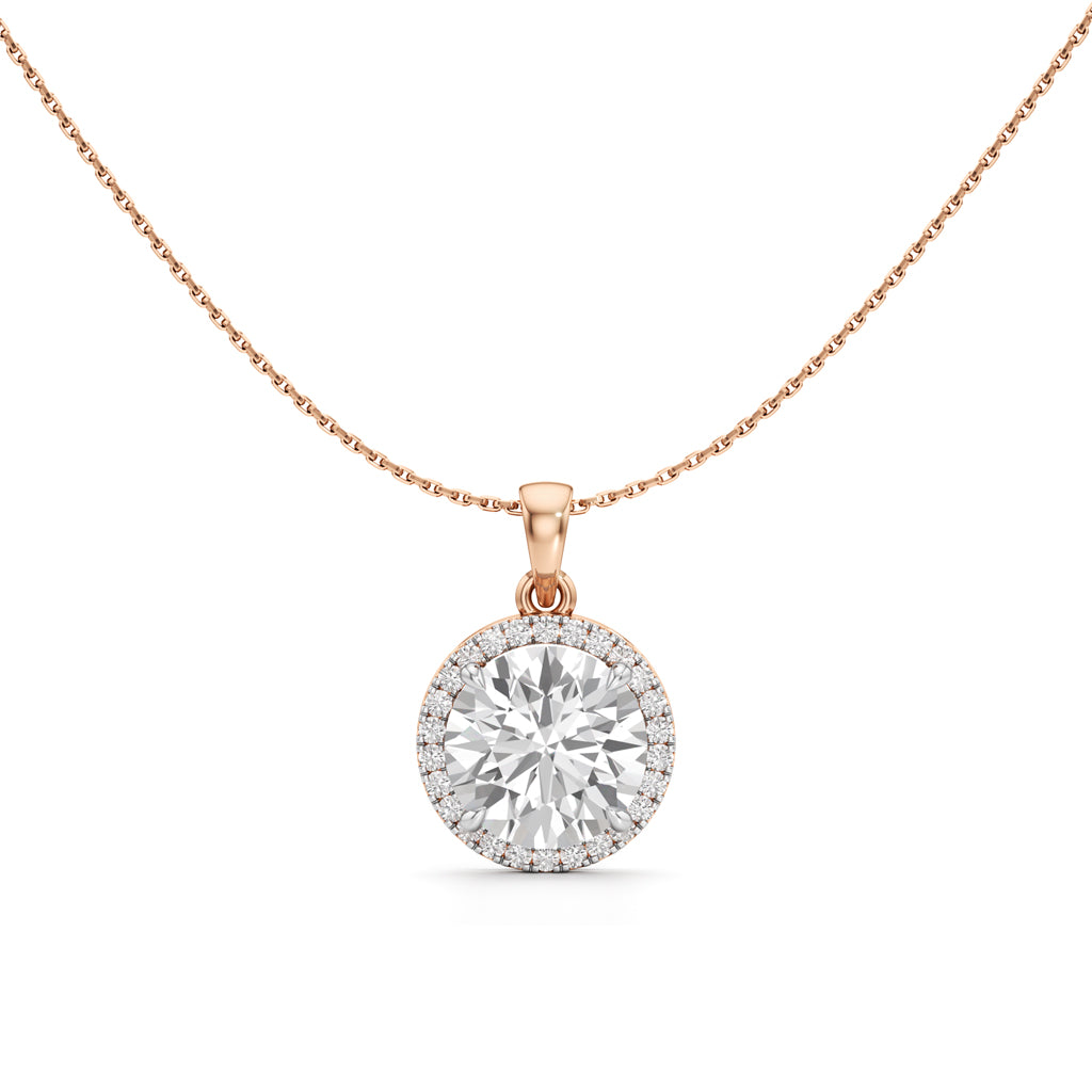 Celeste Halo Round Diamond Pendant Necklace