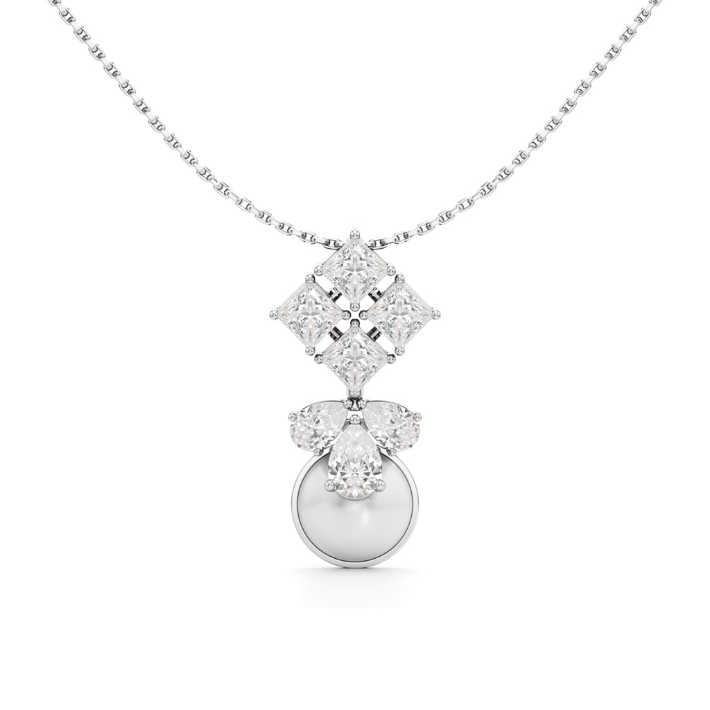 Lunaria Diamond & Pearl Drop Pendant Necklace