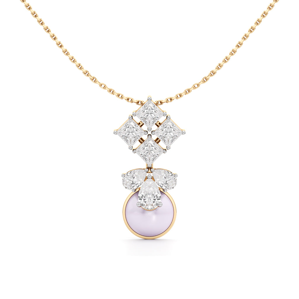 Lunaria Diamond & Pearl Drop Pendant Necklace