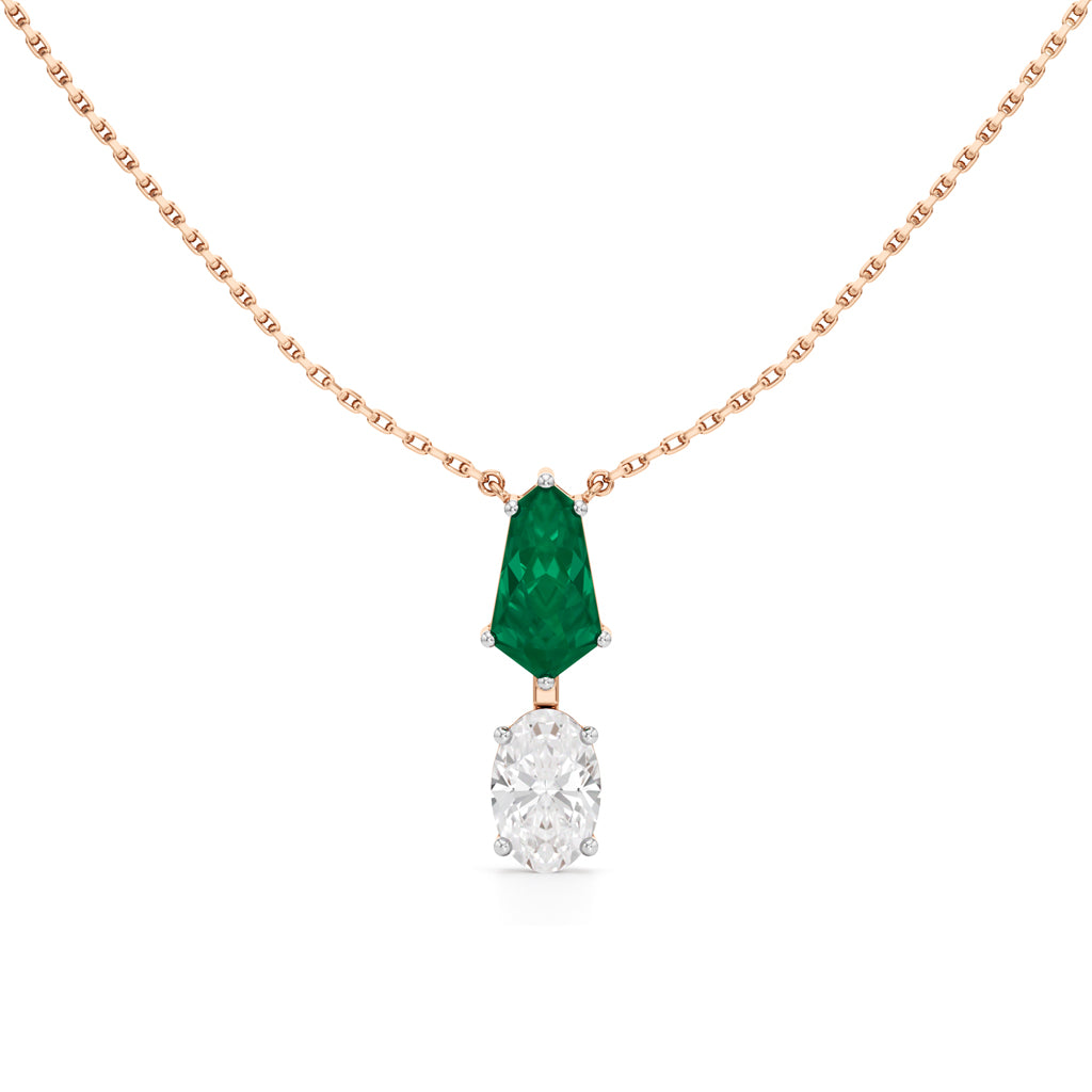 Esmeria Emerald & Oval Diamond Drop Pendant Necklace