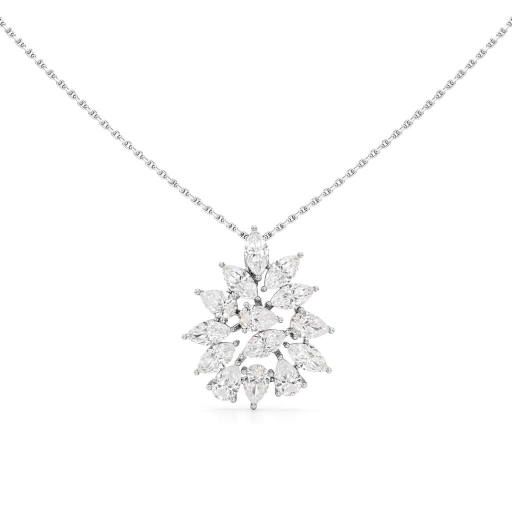 Celestara Marquise & Pear-Cut Diamond Cluster Pendant Necklace