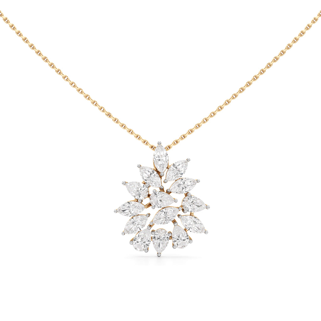 Celestara Marquise & Pear-Cut Diamond Cluster Pendant Necklace