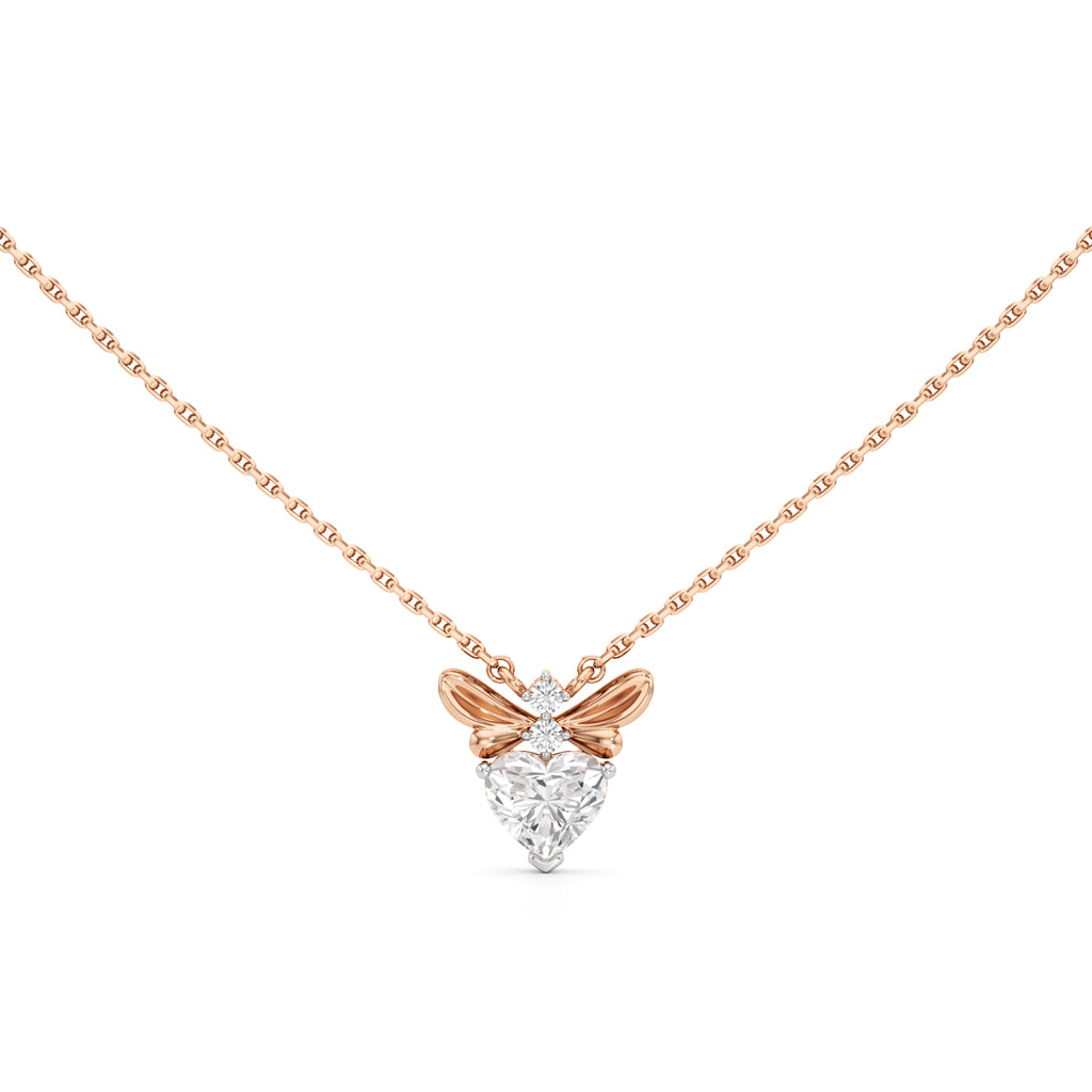 Celestia Heart Bee Diamond Pendant Necklace