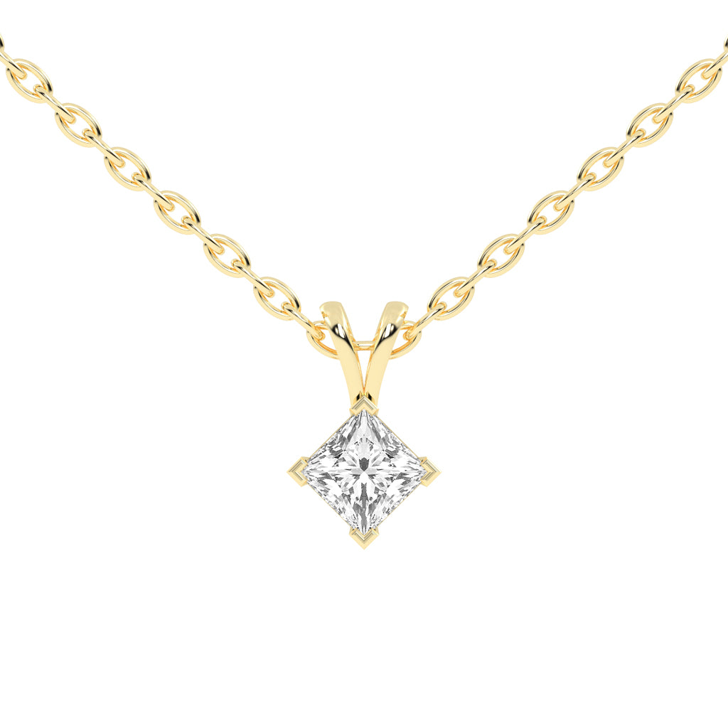 Classic Princess-Cut 925 Silver 18k Gold Plated Solitaire Pendant Necklace