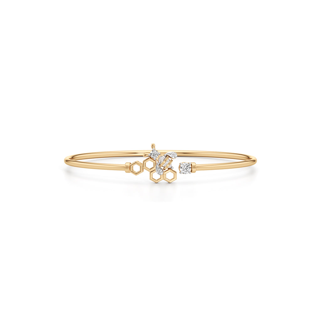 925 Sterling Silver 18K Gold Vermeil Honeycomb Bangle with Lab Grown Diamonds
