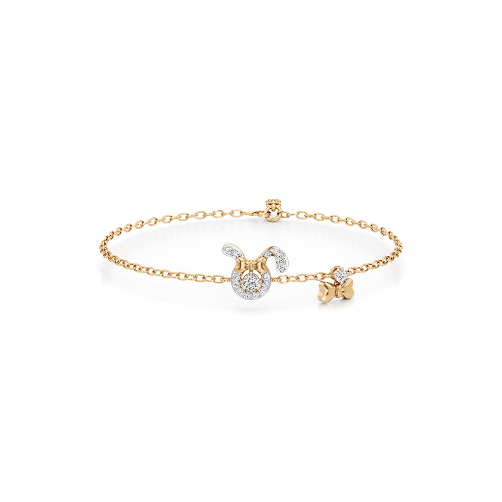 Whimsical Bunny Charm Bracelet 925 Sterling Silver 18k Gold Vermeil Lab Grown Diamond