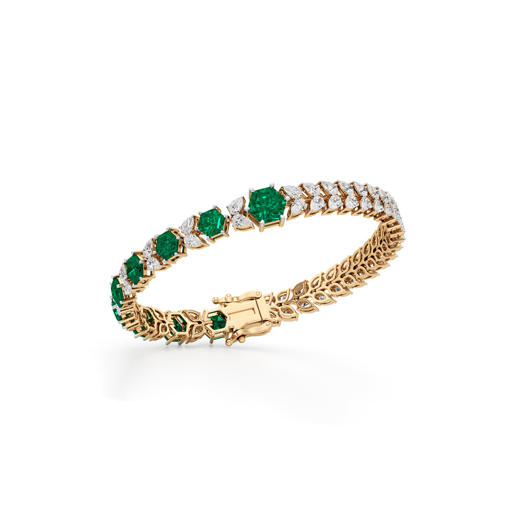 Majestic Hexagon Emerald PearCut 925 Silver 18k Gold Plated Luxury Tennis Bracelet