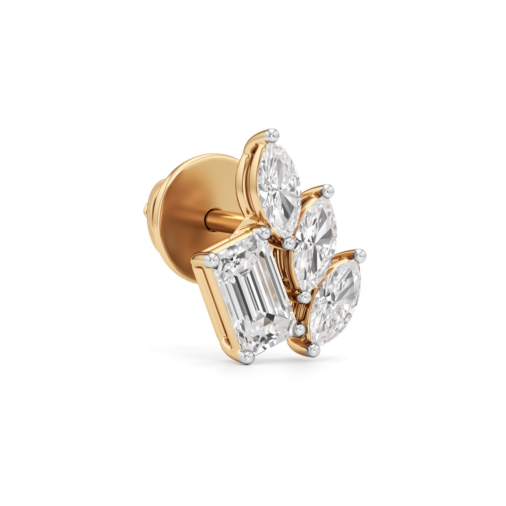 Emerald & Marquise Fan Stud Earrings in 925 silver 18k Gold Plated