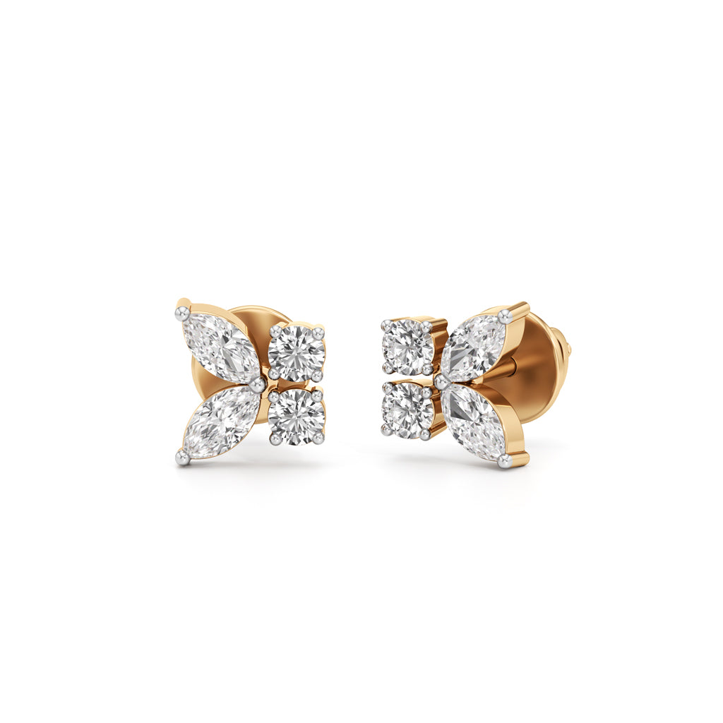 Marquise & Round Floral Cluster Studs in 925 silver 18k Gold Plated