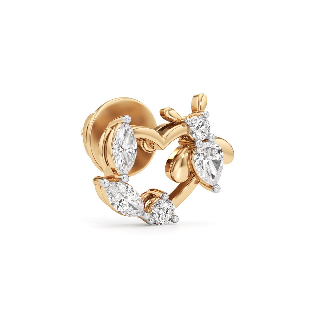 Heart Vine And Honeybee Stud Earrings in 925 silver 18k Gold Plated