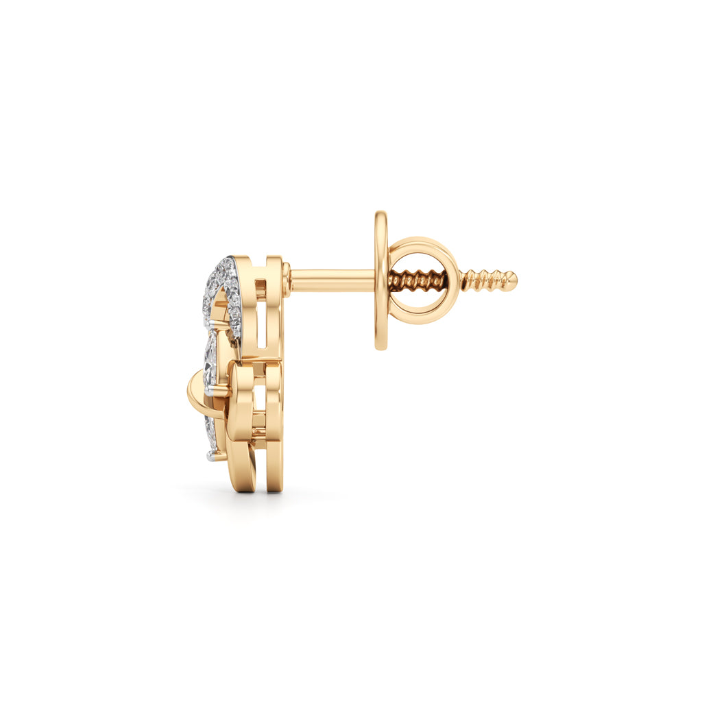 Art Deco Lotus Flower Studs in 925 silver 18k Gold Plated