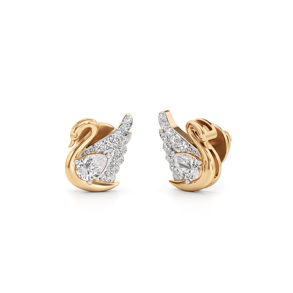 Majestic Pavé Swan Stud Earrings in 925 silver 18k Gold Plated