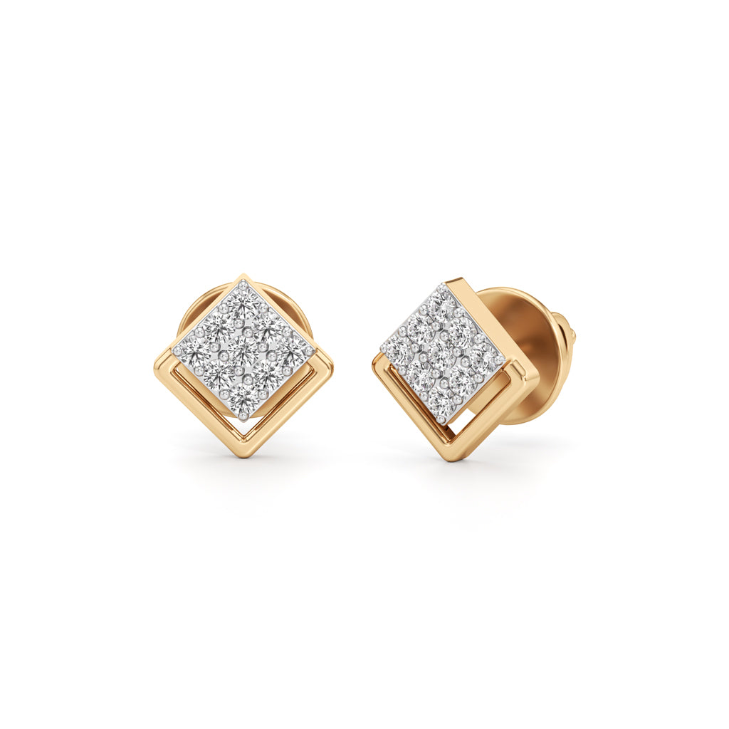 Geometric Diamond-Frame Studs in 925 silver 18k Gold Plated