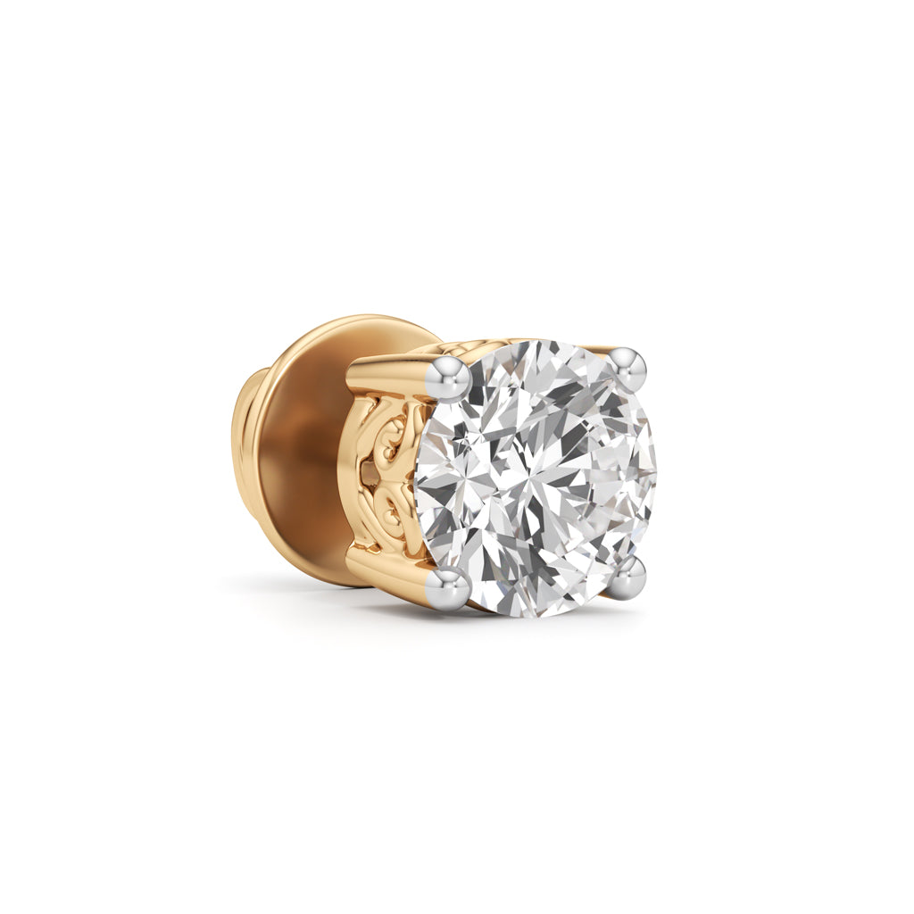 Ornate Solitaire 925 Silver 18k Gold Vermeil Stud Earrings
