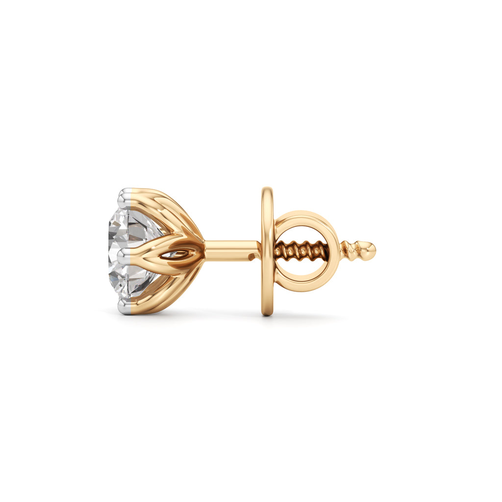 Exquisite Lotus Solitaire 925 Silver 18k Gold Vermeil Stud Earrings