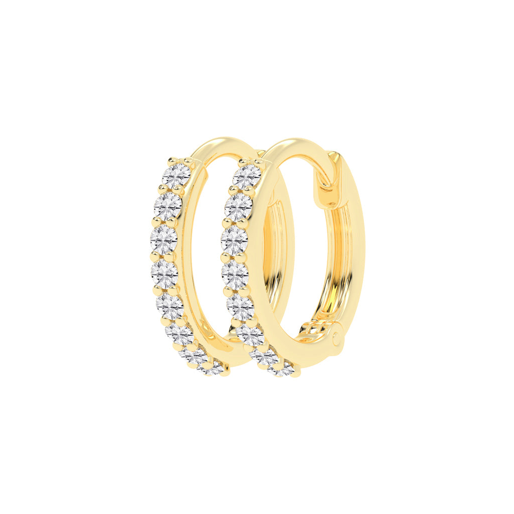 Radiant PavSet 925 Silver 18k Gold Plated Huggie Hoop Earrings