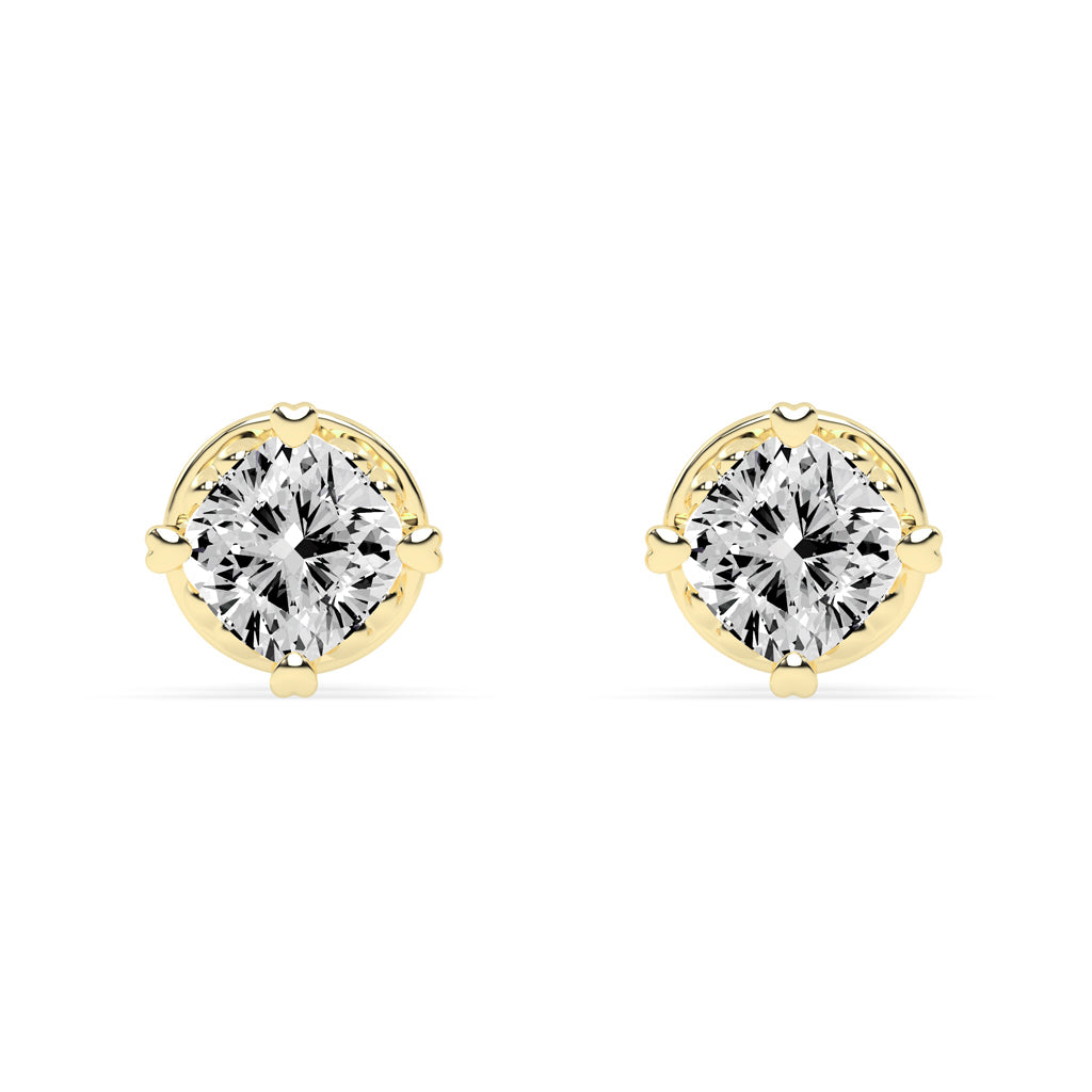 Elegant 925 Silver 18k Gold Vermeil 4mm Cushion Cut Solitaire Stud Earrings with Secure Screw Backs