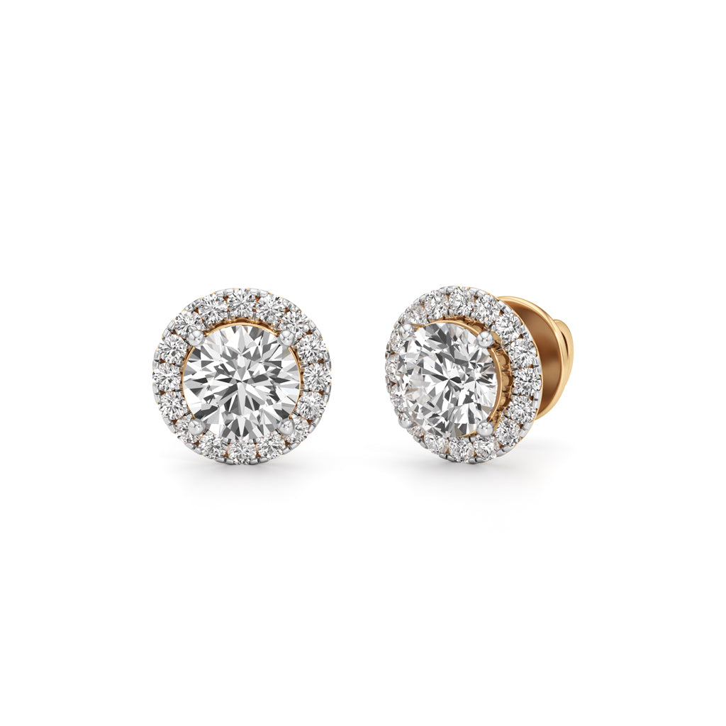 Luxury 925 Silver 18k Gold Vermeil Brilliant Halo Solitaire Stud Earrings