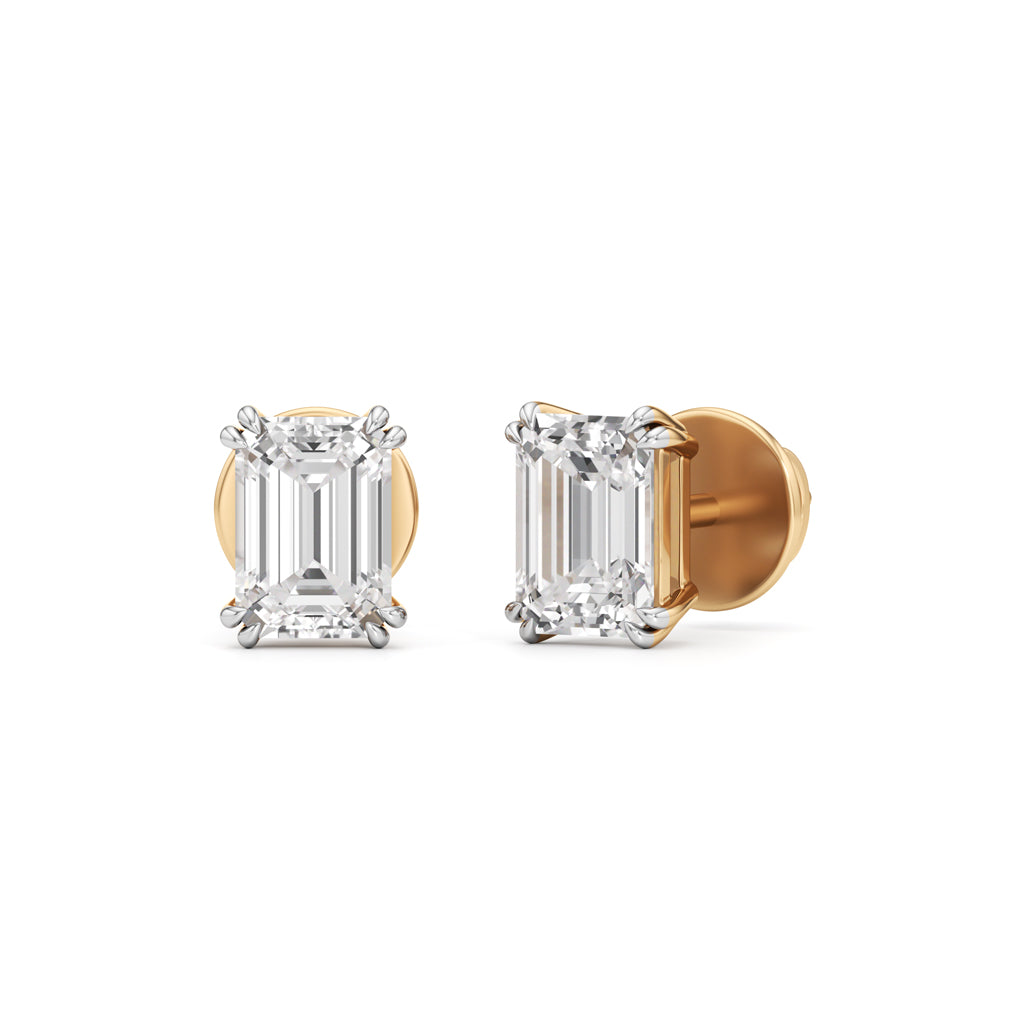 Elite EmeraldCut 925 Silver 18k Gold Vermeil Stud Earrings