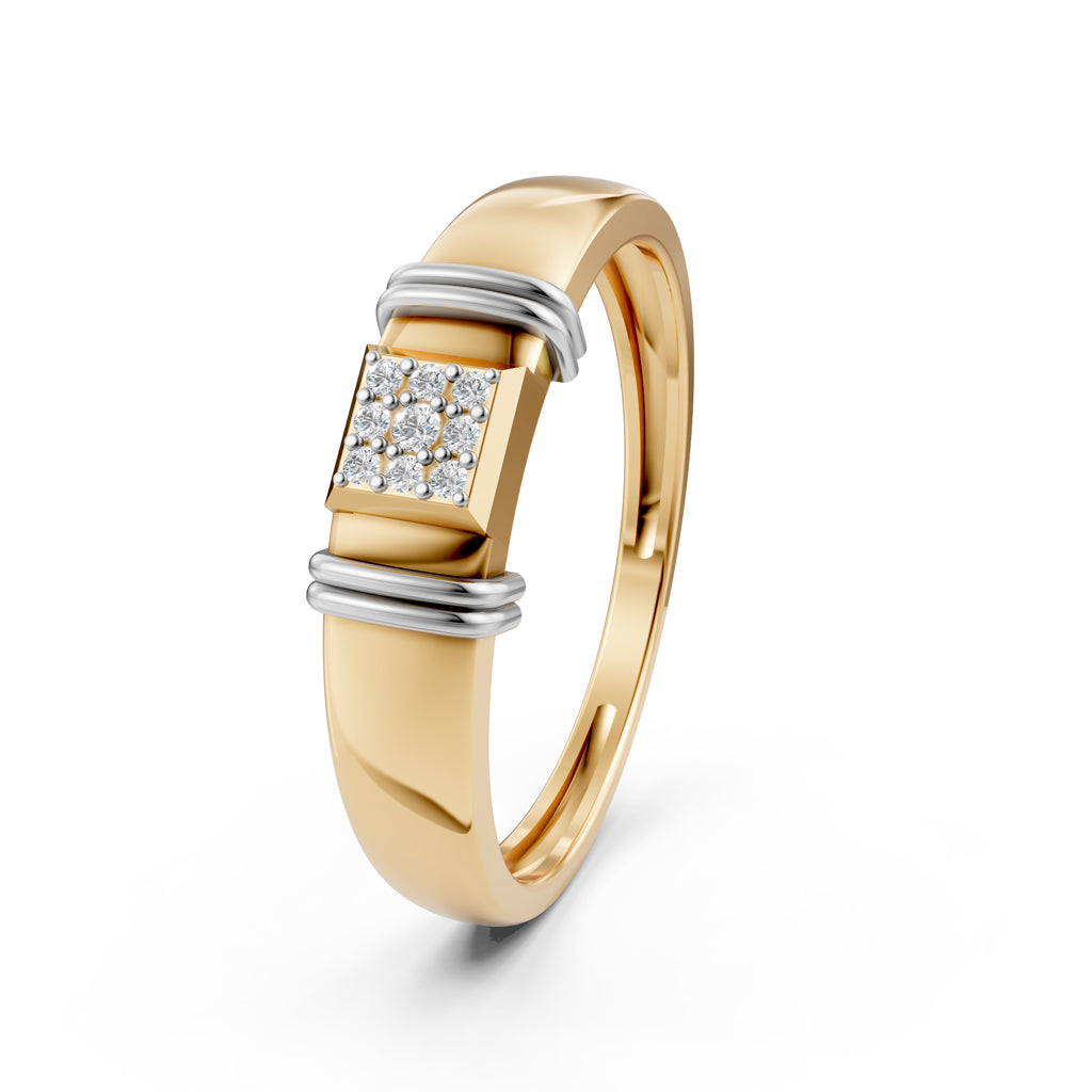 Sophisticated 925 Silver 18k Gold Vermeil Mens Band with RhodiumAccented Pav Center