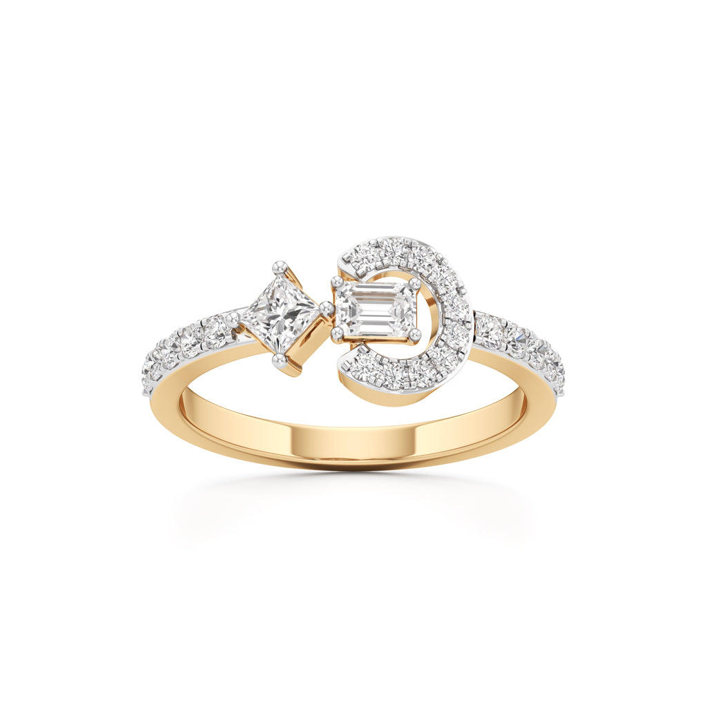 Geometric Open-Cuff 925 Silver 18k Gold Plated Emerald & Princess-Cut Statement Ring