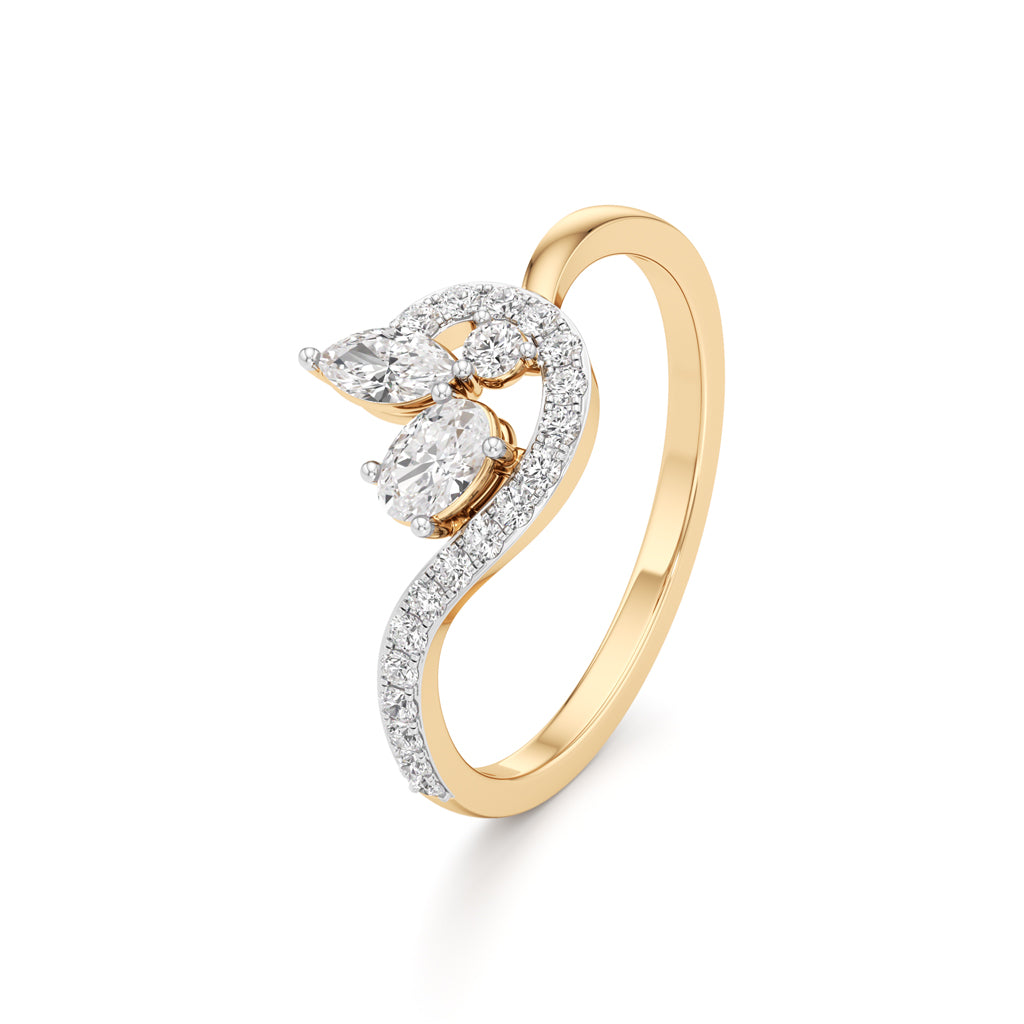 Artisan Floral Marquise & Oval 925 Silver 18k Gold Plated S-Curve Statement Ring