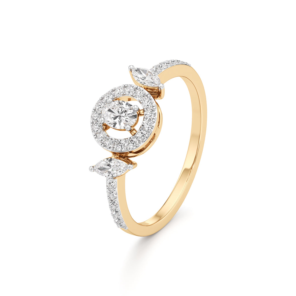 Artisan Oval Halo & Marquise Side-Stone 925 Silver 18k Gold Plated Statement Ring