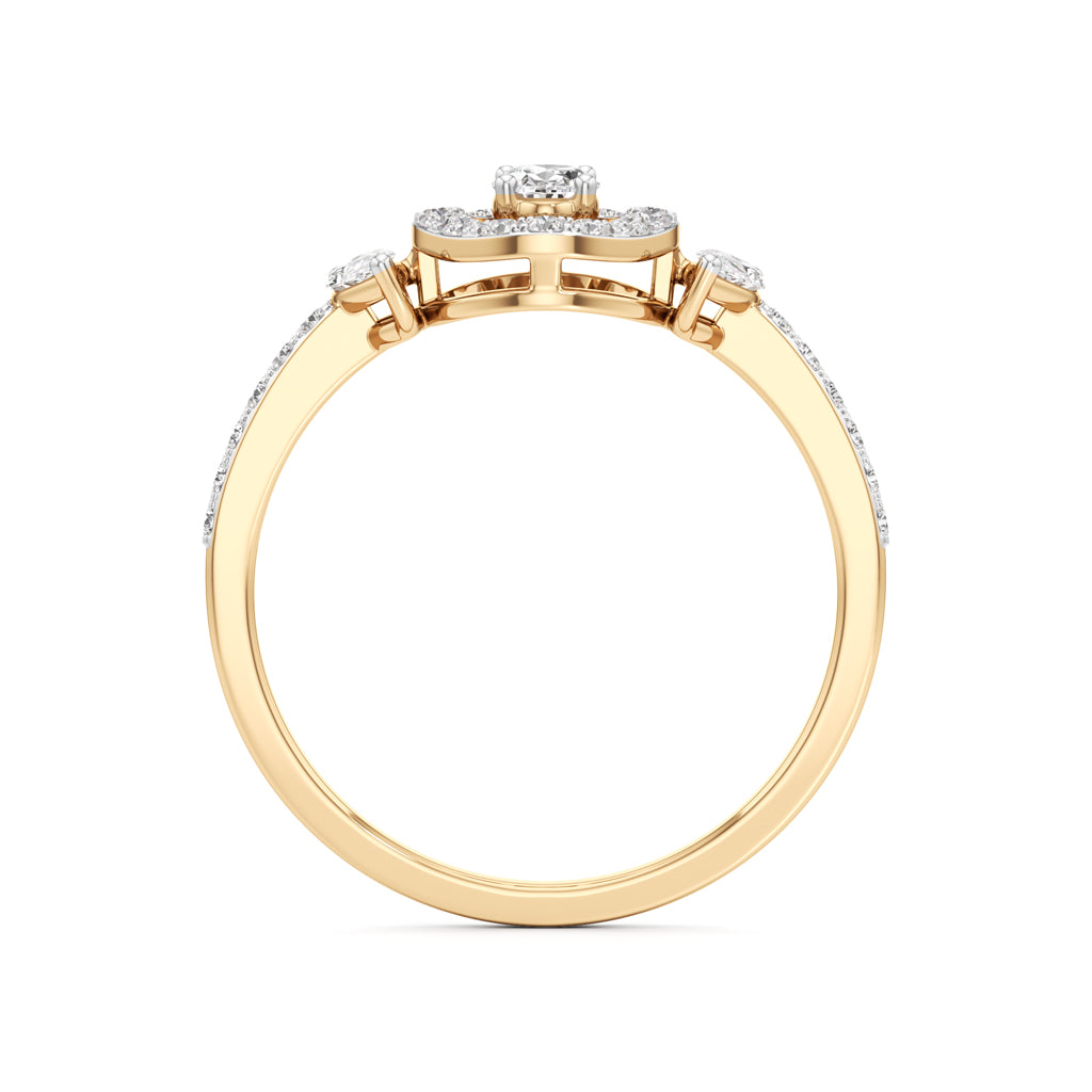 Artisan Oval Halo & Marquise Side-Stone 925 Silver 18k Gold Plated Statement Ring