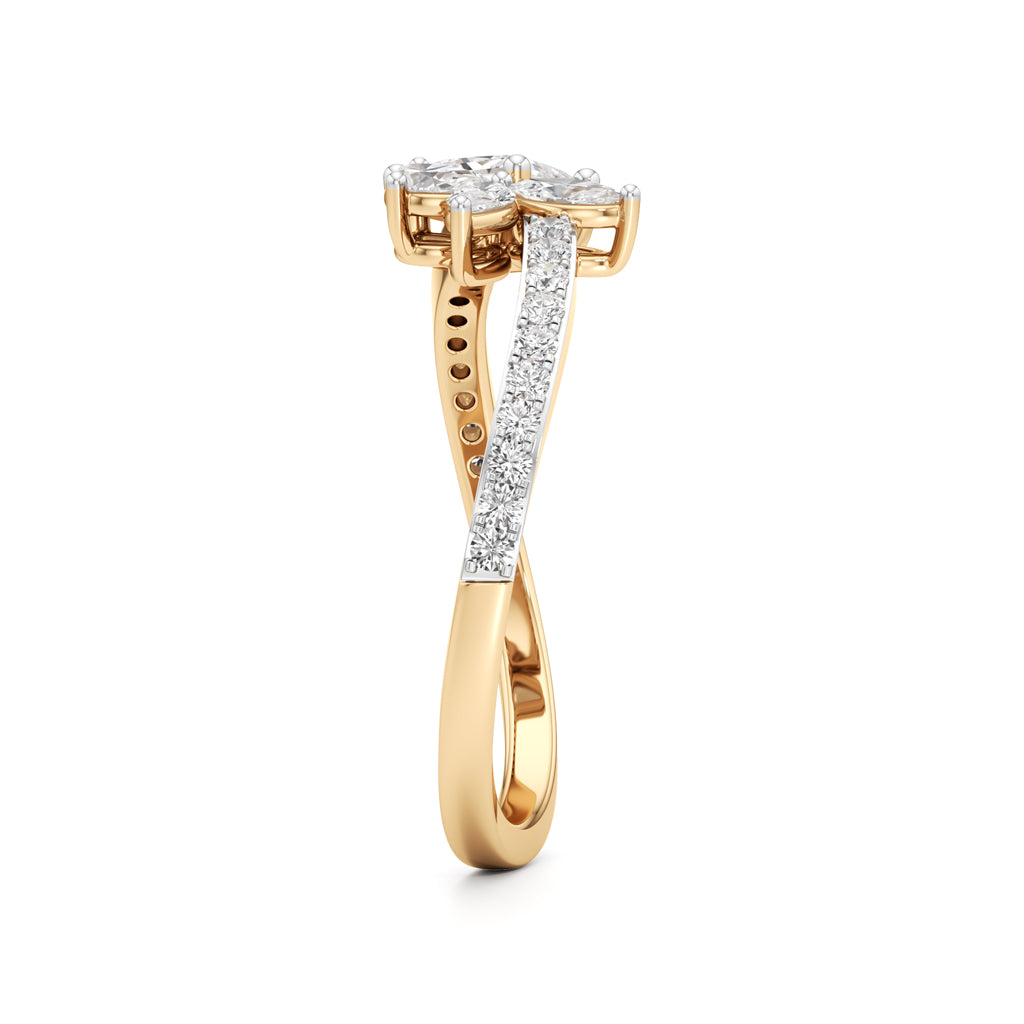 Artisan Princess & Marquise Floral 925 Silver 18k Gold Plated Twisted Bypass Ring