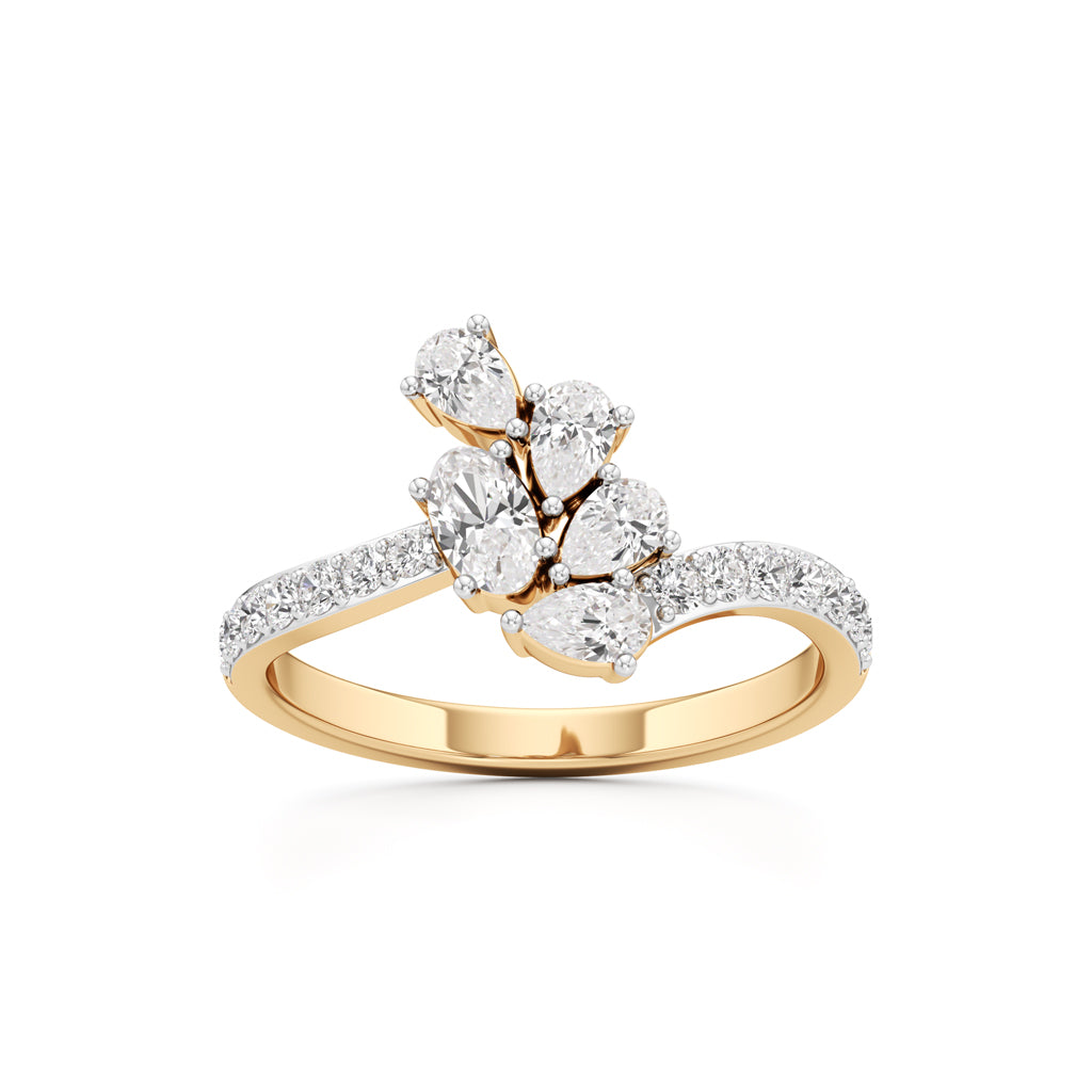 Asymmetrical Botanical Cluster Ring in 925 silver 18k Gold Plated