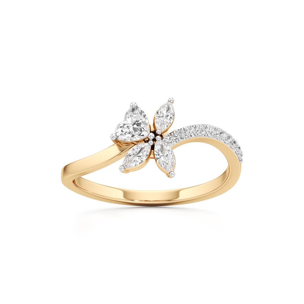 Heart Marquise Floral Bypass Ring in 925 silver 18k Gold Plated