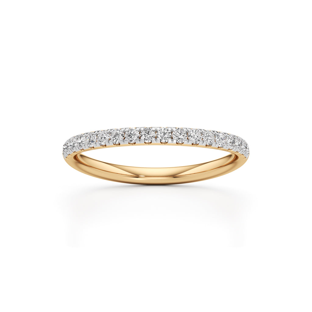 925 Silver Diamond Half Eternity Band Ring with 18K Gold Plated Pave Set Stackable Ring