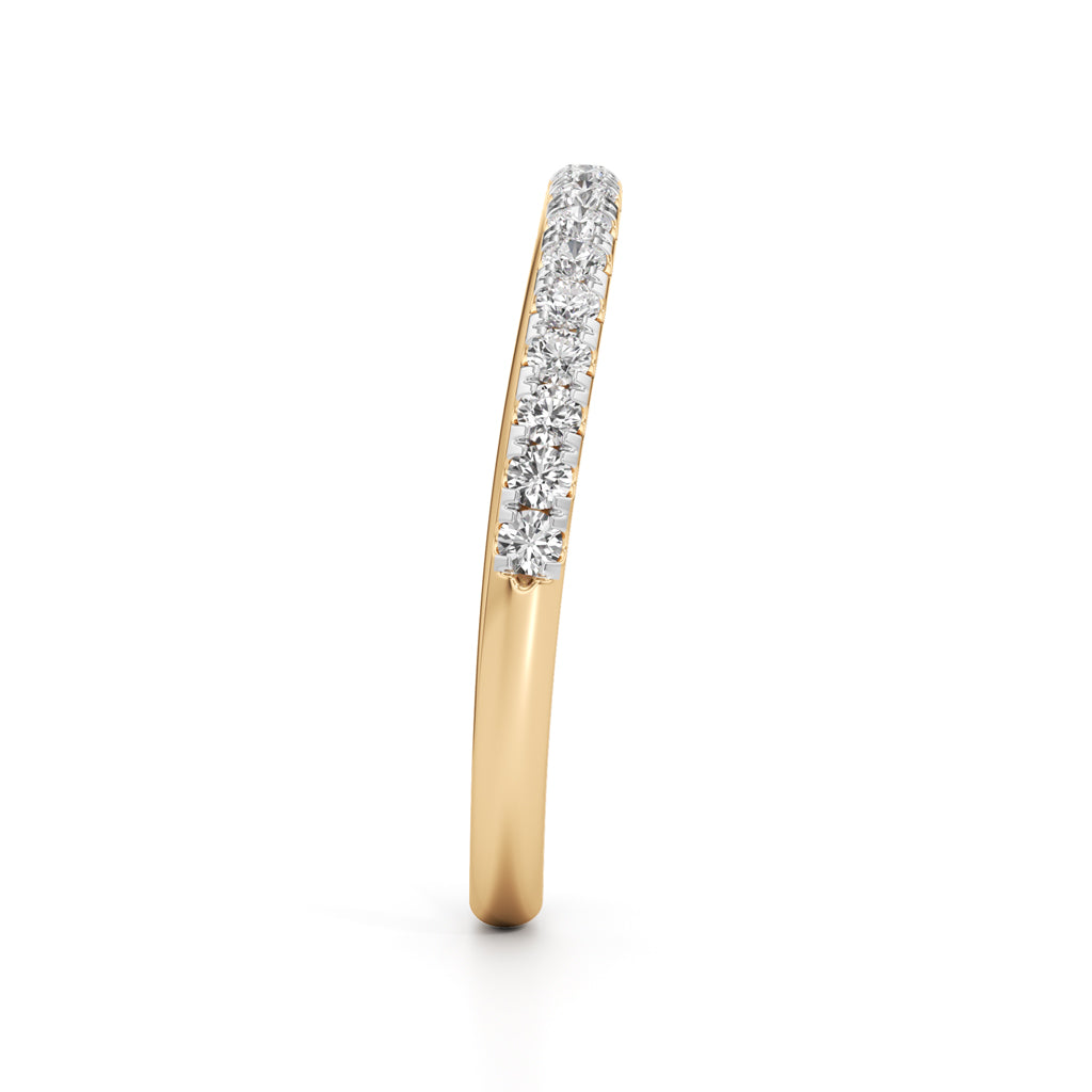 925 Silver Diamond Half Eternity Band Ring with 18K Gold Plated Pave Set Stackable Ring