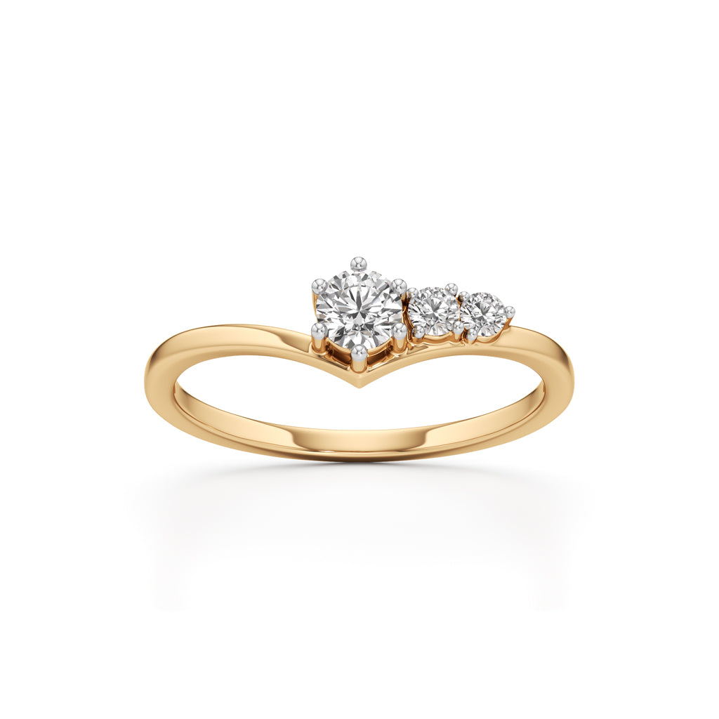 925 Silver 18K Gold Plated ThreeStone DiamondStyle Ring Elegant Fine Jewellery