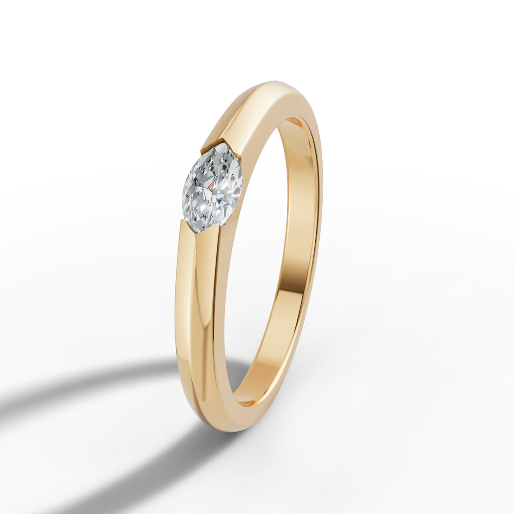 Sleek Horizontal Marquise Solitaire Band Ring
