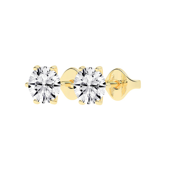 2Ct Round Shape Yellow Gold Solitaire Studs Earrings