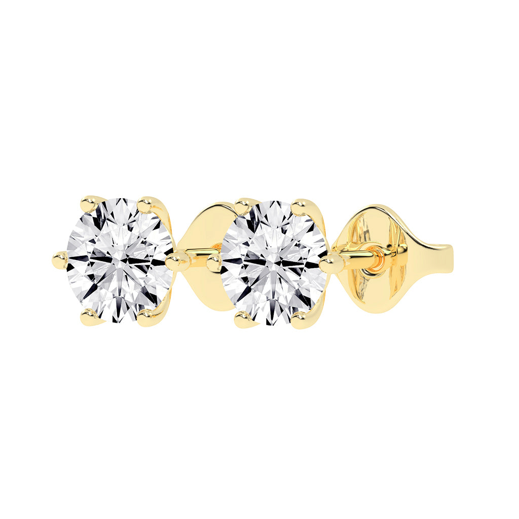 2Ct Round Shape Gold Solitaire Studs Earrings