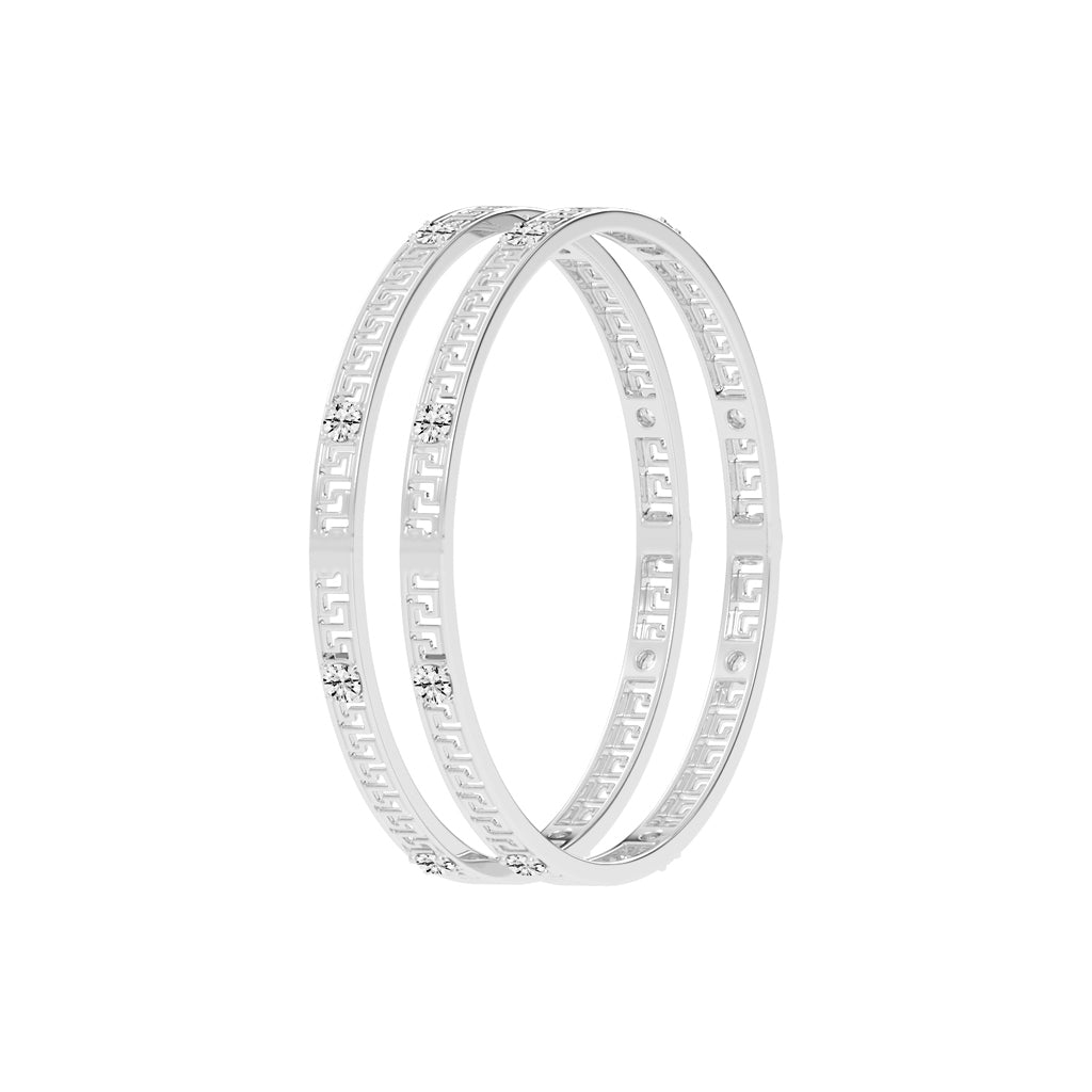 Luxury Diamond Accented Greek Key Eternity Bangle Bracelet  Elegant Yellow Gold Geometric Statement Jewelry